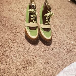 Mona Mia High Heel Shoe Brown, Beidge, Green